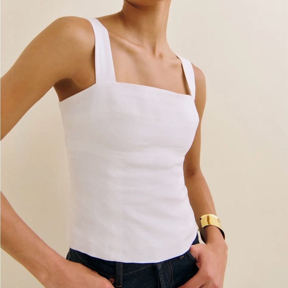Reformation Darci White Linen Top - Size 10 - NWT